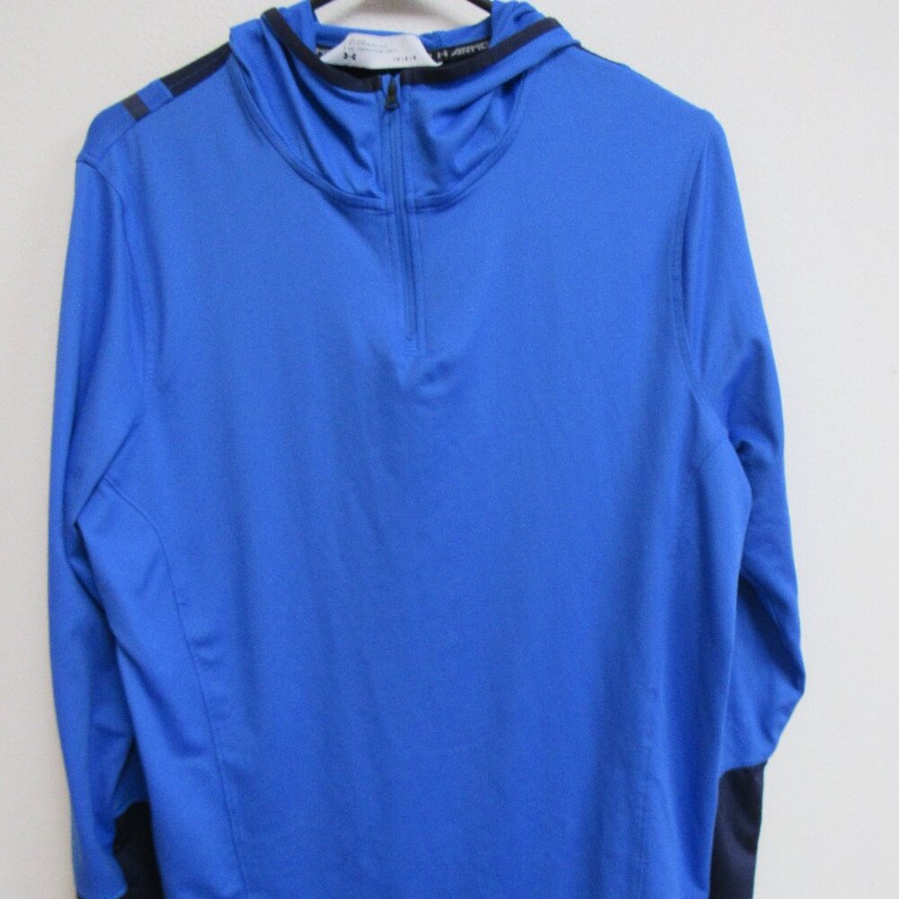 Under Armour Fitted Blue Long Sleeve Lightweight Hooded 1/4 Zip Pullover Large